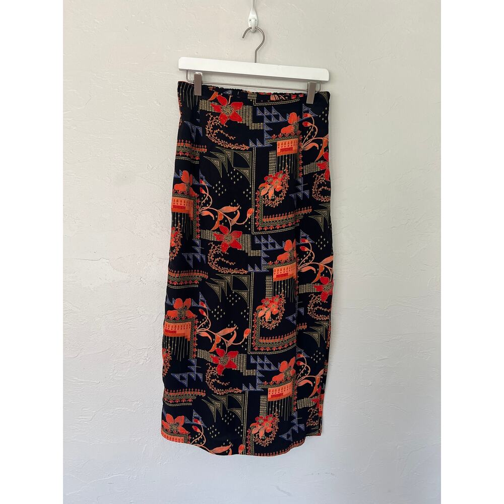 Vintage Dorothy Schoelen Platinum Skirt 12 Rayon Art Print Midi Made USA